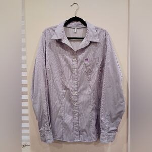Cinch Women's Tencel Purple and White Micro-Striped Button Down Shirt (XXL)